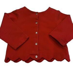 Jacadi Paris Girls Cardigan Cotton Red Scalloped Hem Snap Close  Sz  24 Mo EUC